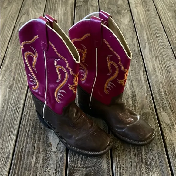 Girls Western Boots Old West Shyanne Pink and Brown Cowboy Boots Size 4.5 EUC
