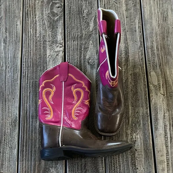 Girls Western Boots Old West Shyanne Pink and Brown Cowboy Boots Size 4.5 EUC