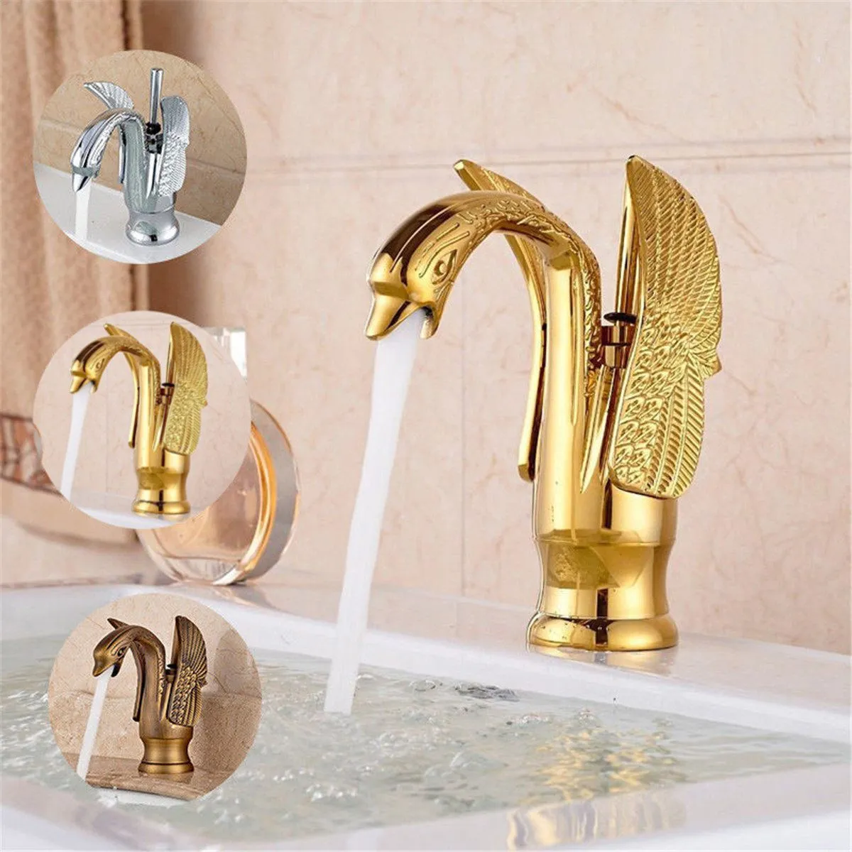 Gold Brass Swan Basin Taps