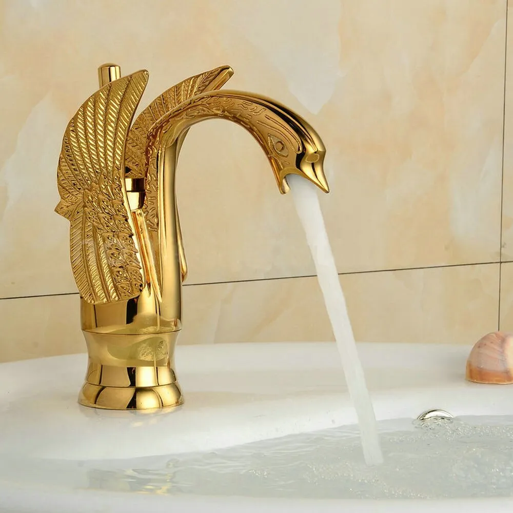 Gold Brass Swan Basin Taps