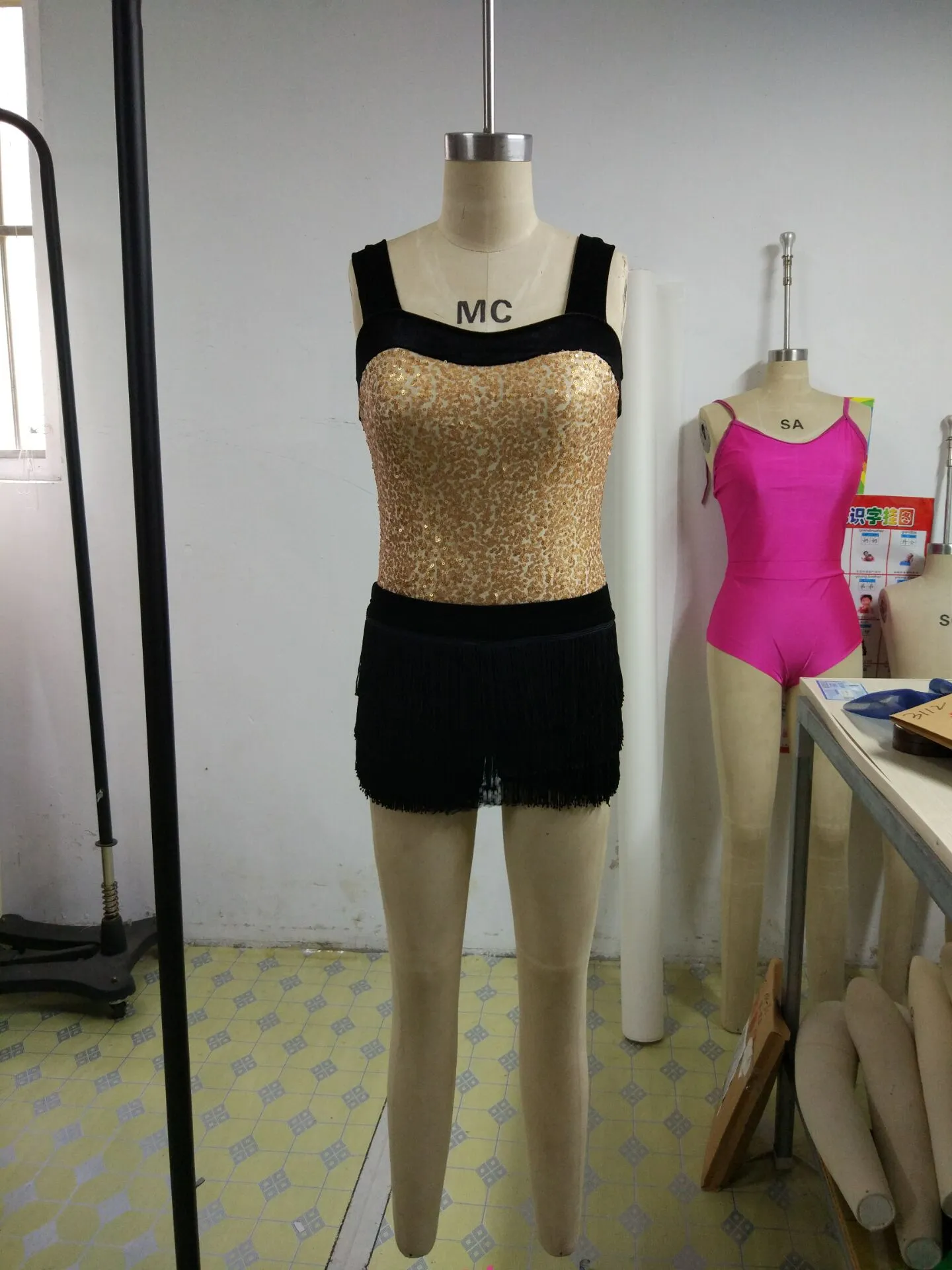 Gold Sequin Tassel Jazz 2 Pcs Outfits