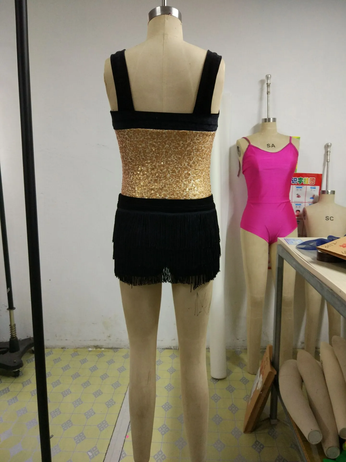 Gold Sequin Tassel Jazz 2 Pcs Outfits