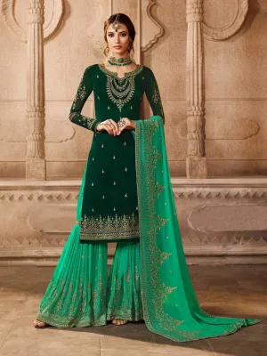 Green Dual Tone Embroidered Pakistani Gharara Suit