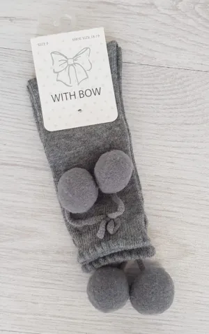 Grey knee high pompom socks