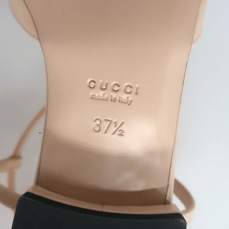 Gucci Double G T-Strap Ballet Flats Nude Patent Leather Size 37.5 NEW