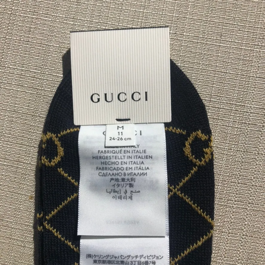 Gucci Knee High Socks in Navy with Gold Interlocking GG