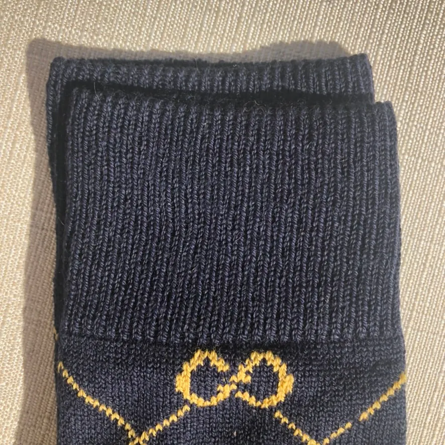 Gucci Knee High Socks in Navy with Gold Interlocking GG