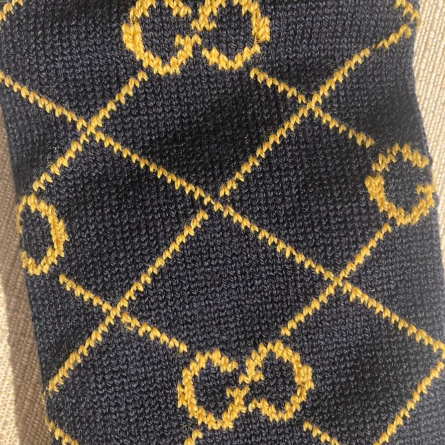 Gucci Knee High Socks in Navy with Gold Interlocking GG