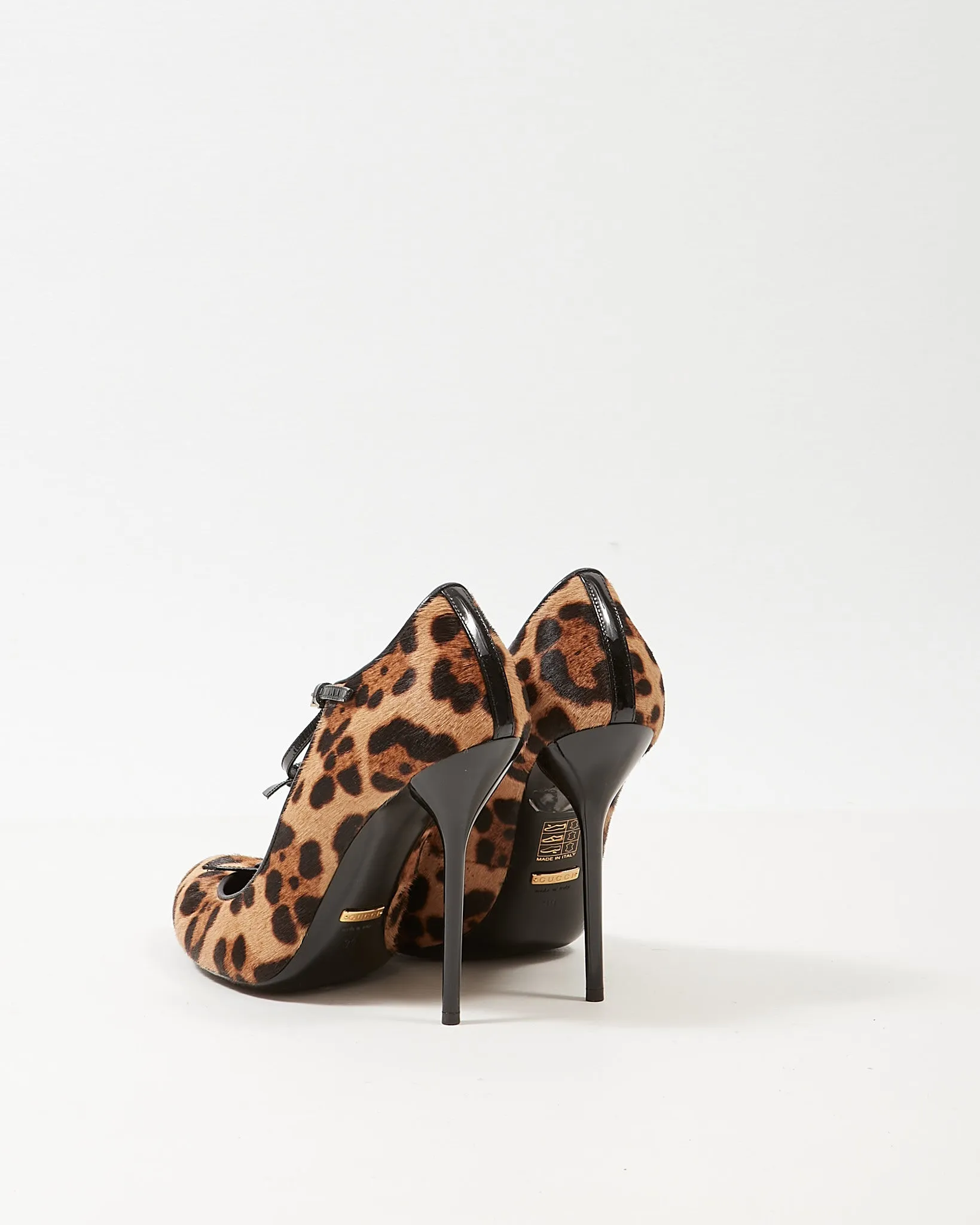 Gucci Leopard Calf Fur Beverly T-Strap Pumps - 39