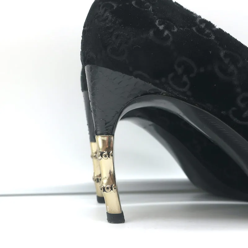 Gucci Tom Ford GG Velvet Bamboo Heel Pumps Black Size 8