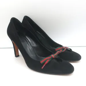 Gucci Web Bow Keyhole Pumps Black Suede Size 8