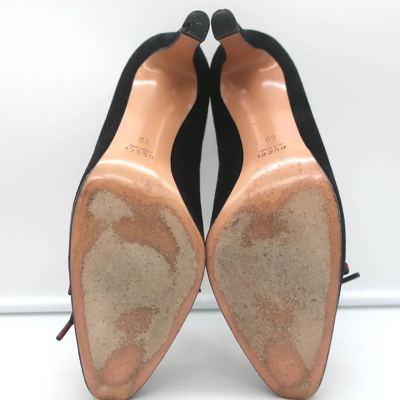 Gucci Web Bow Keyhole Pumps Black Suede Size 8