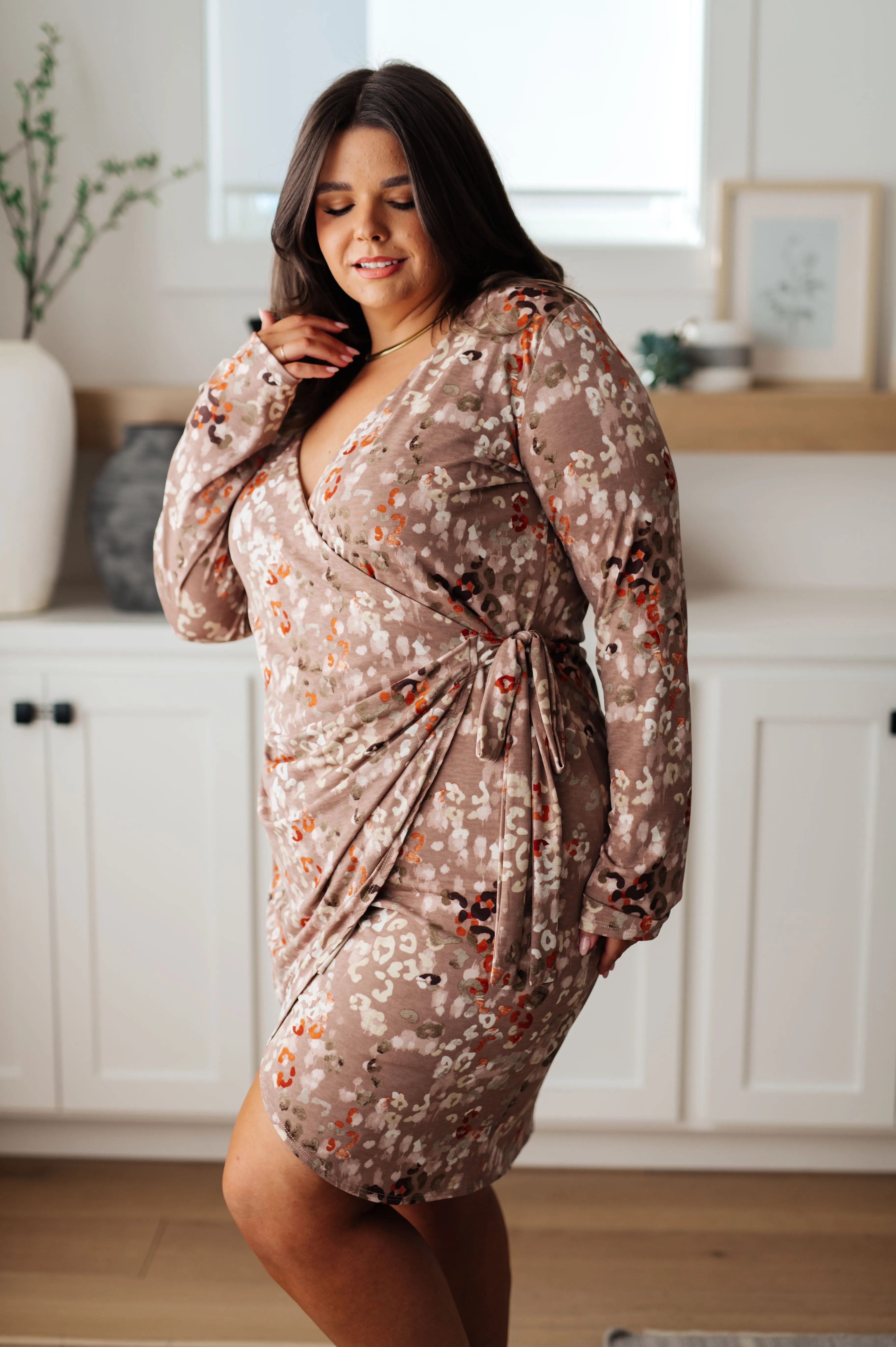Hazel Blues® |  Honey Do I Ever Faux Wrap Dress in Taupe