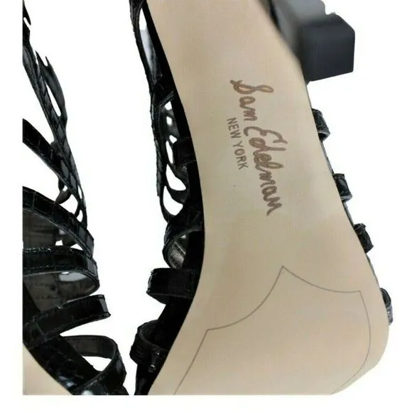 Heels Caged Stilettos Strappy Open Toe Back Zip Embellished Gem Stones Black 8.5