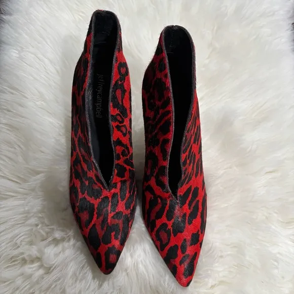 Jeffery Campbell Red Black Electron Leopard Bootie Pumps Calf Hair Size 7