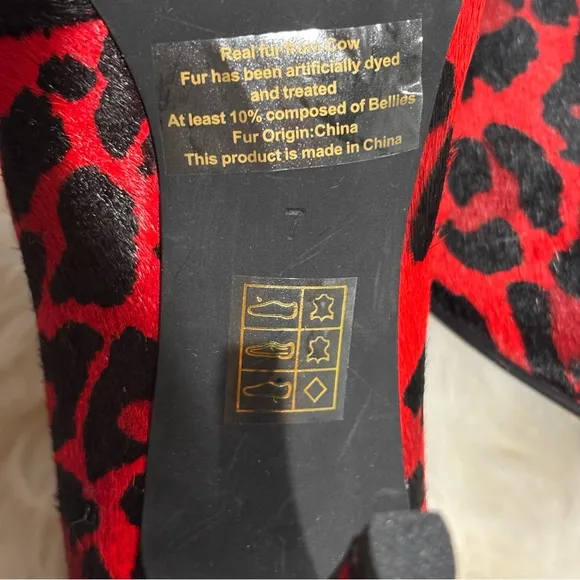 Jeffery Campbell Red Black Electron Leopard Bootie Pumps Calf Hair Size 7