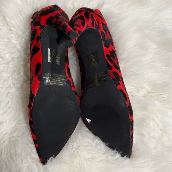 Jeffery Campbell Red Black Electron Leopard Bootie Pumps Calf Hair Size 7
