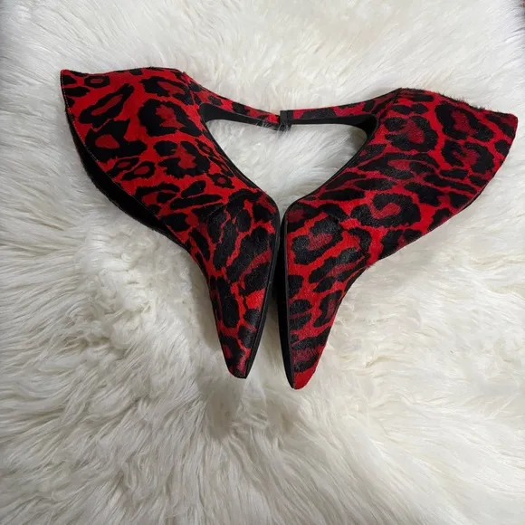Jeffery Campbell Red Black Electron Leopard Bootie Pumps Calf Hair Size 7