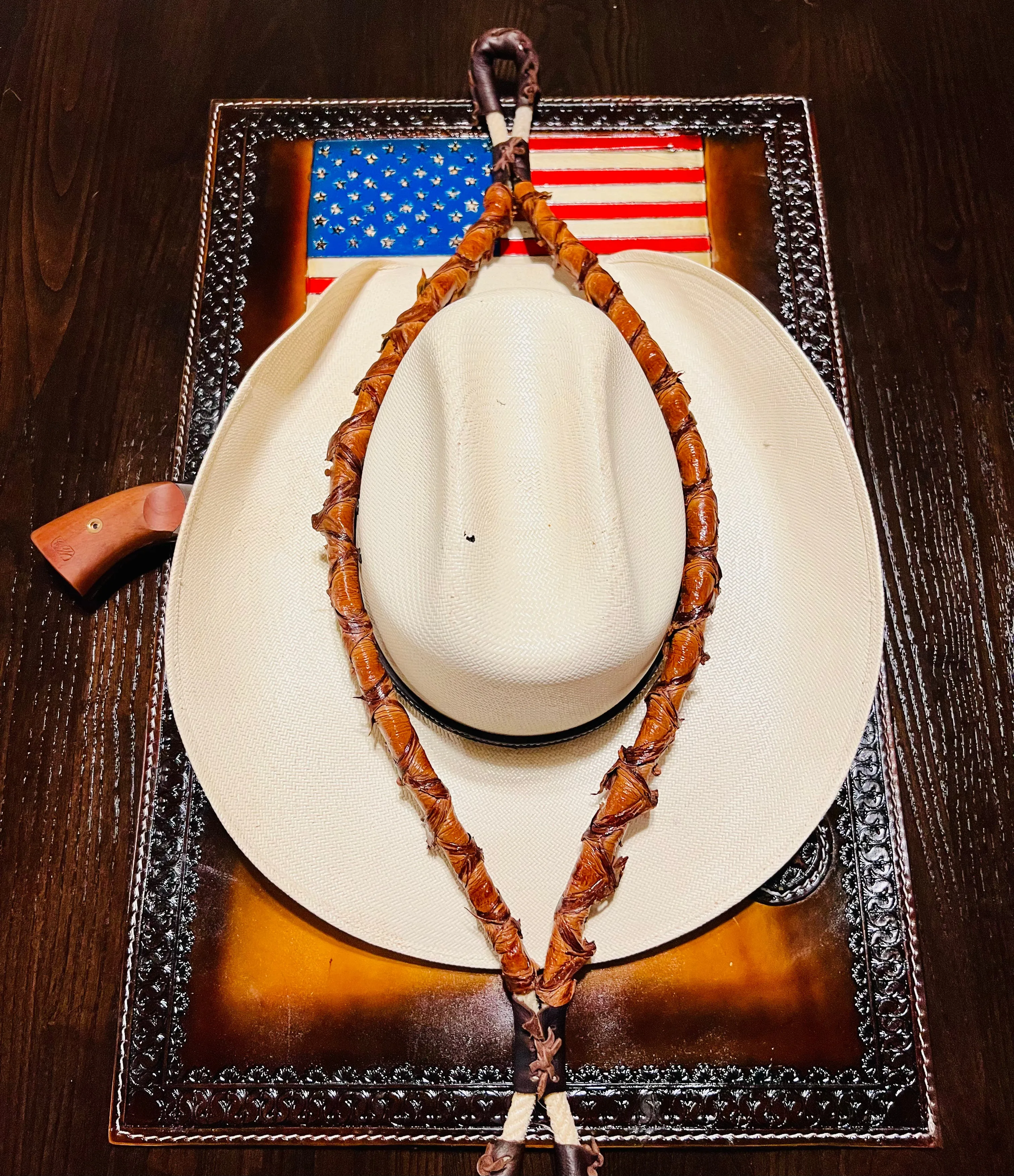 Jesse Marroquin’s Red, White, & Blue Edition Gun Holster Cowboy Hat Rack.