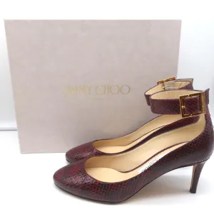 Jimmy Choo Helena 65 Pumps Bordeaux Elaphe Snakeskin Size 37 Ankle Strap Heels