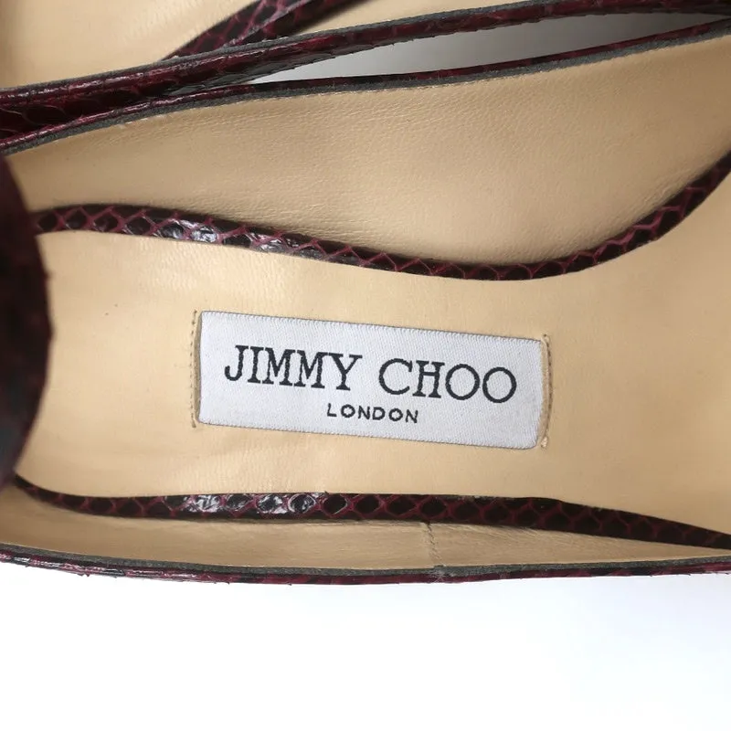 Jimmy Choo Helena 65 Pumps Bordeaux Elaphe Snakeskin Size 37 Ankle Strap Heels