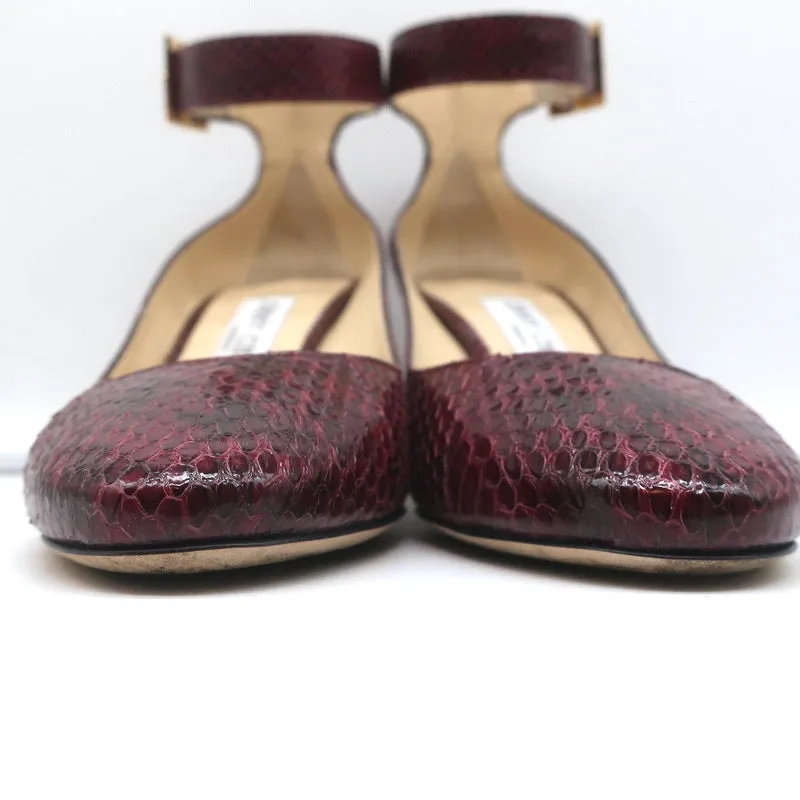 Jimmy Choo Helena 65 Pumps Bordeaux Elaphe Snakeskin Size 37 Ankle Strap Heels