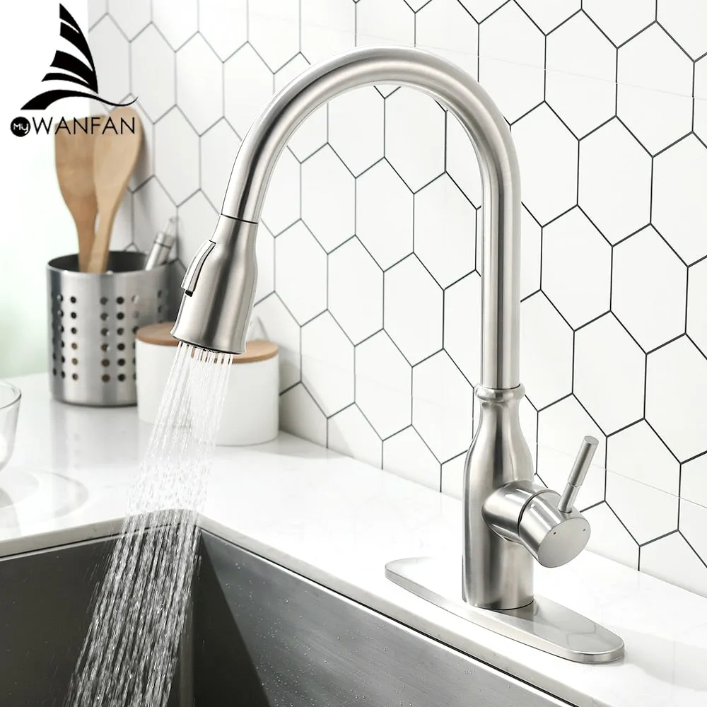 Kitchen Faucets Silver Single Handle Pull Tap