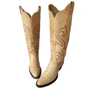 LARRY MAHAN Vintage Exotic Ivory Beige Knee High Cowboy Boots