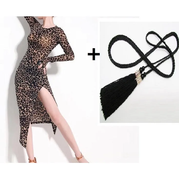 Leopard High Split Latin Dance Dress For Sale Salsa Costumes Tango Dance Costumes Women Latin Dress Dancing Clothes For Dancing