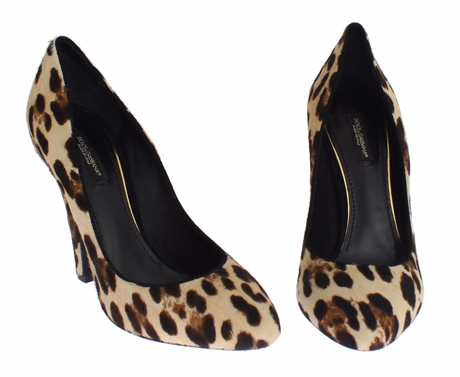 Leopard Print Leather Hair Pumps Heels Shoes