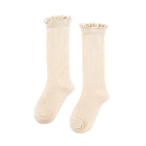 Little Stocking Co Lace Top Fancy Knee High Socks - Vanilla
