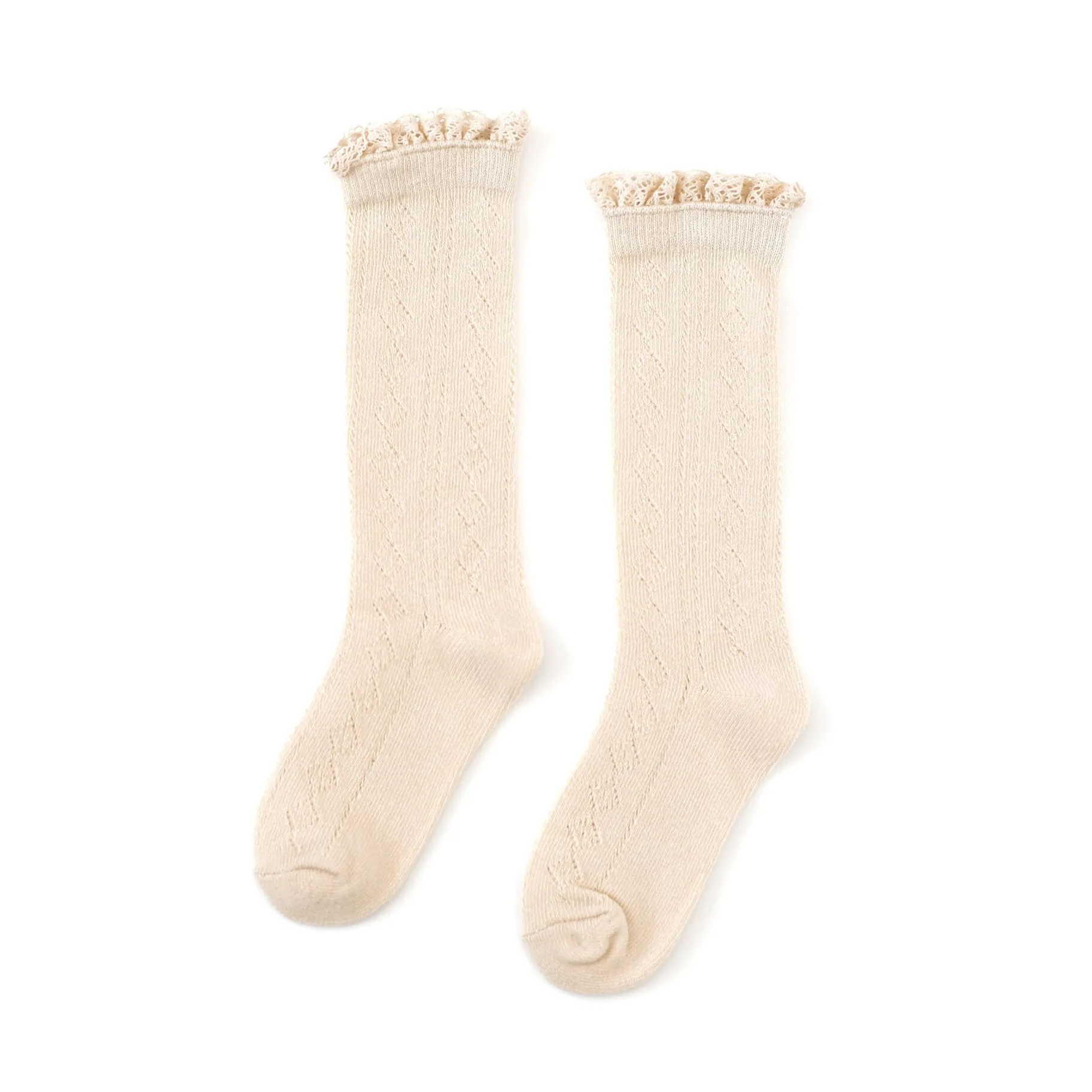 Little Stocking Co Lace Top Fancy Knee High Socks - Vanilla