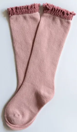 Little Stocking Co Lace Top Knee High Socks - Blush   Mauve