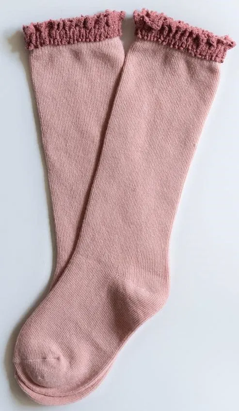 Little Stocking Co Lace Top Knee High Socks - Blush   Mauve