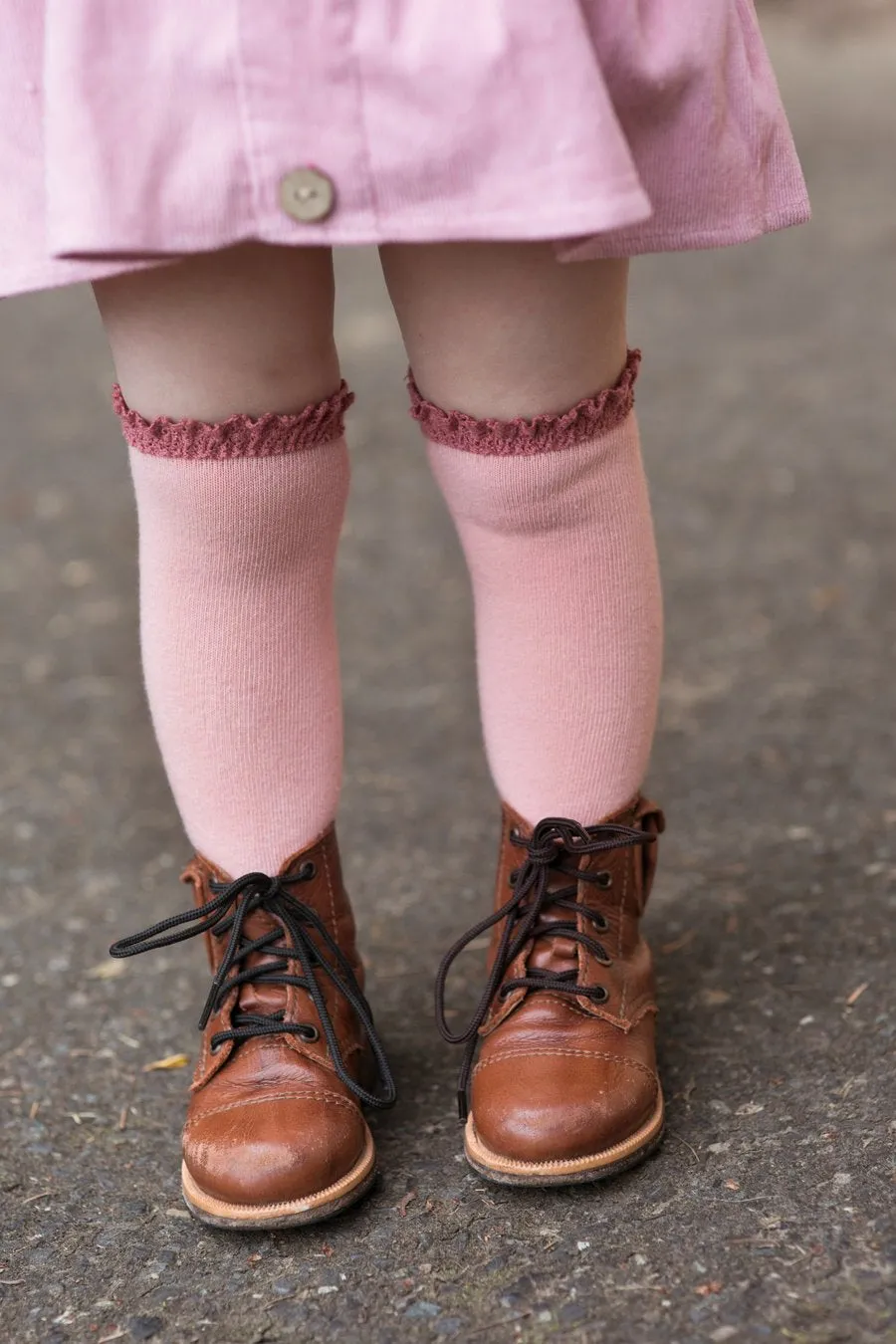 Little Stocking Co Lace Top Knee High Socks - Blush   Mauve
