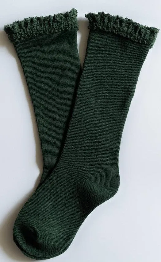 Little Stocking Co Lace Top Knee High Socks - Forest Green