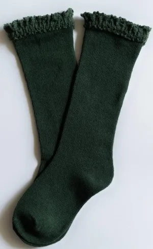 Little Stocking Co Lace Top Knee High Socks - Forest Green