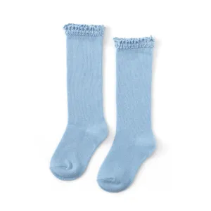 Little Stocking Co Lace Top Knee High Socks - Sky Blue