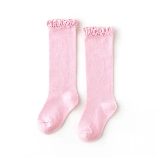 Little Stocking Co Lace Top Knee High Socks - Winter Cotton Candy