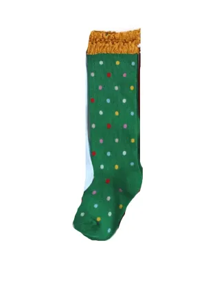 Little Stocking Co Lace Top Knee High Socks - Xmas Tree