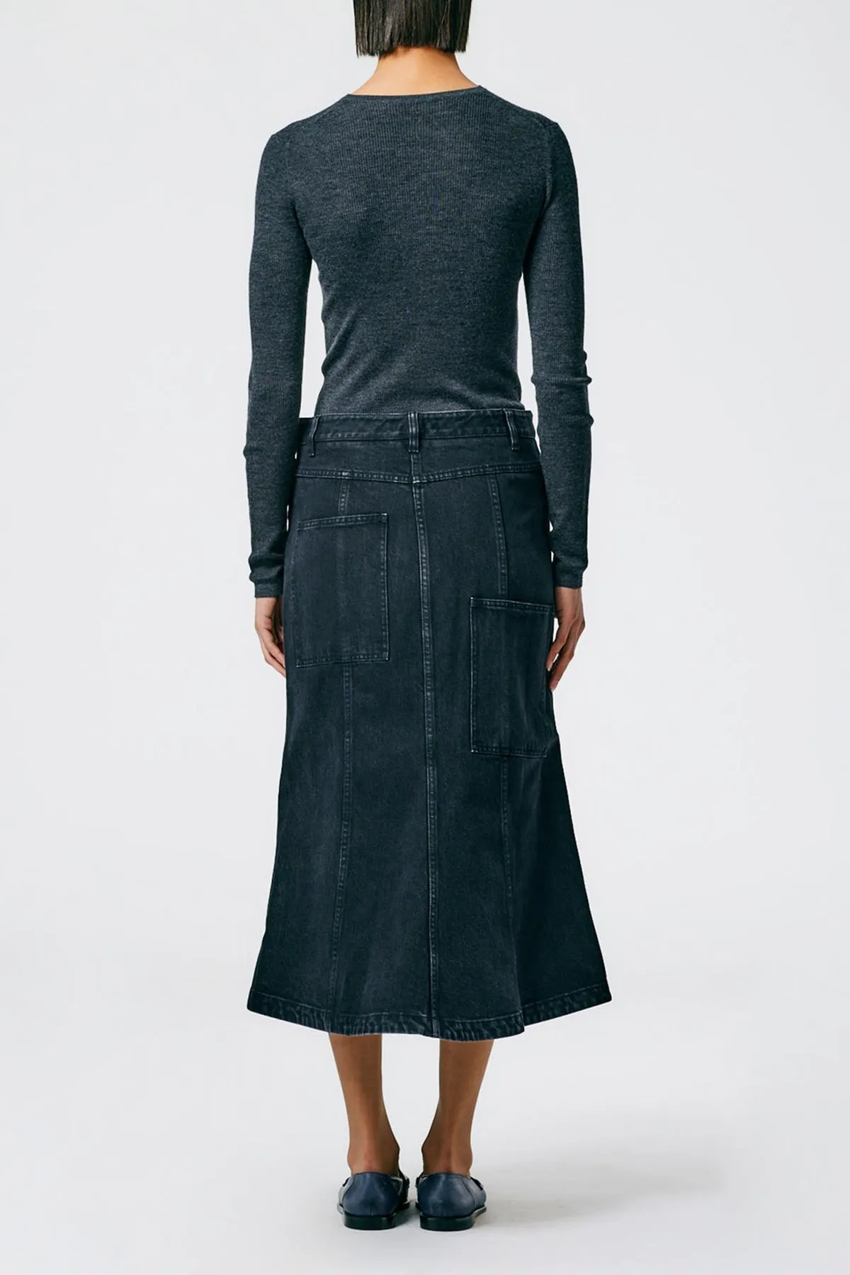 Long Denim Skirt in Black