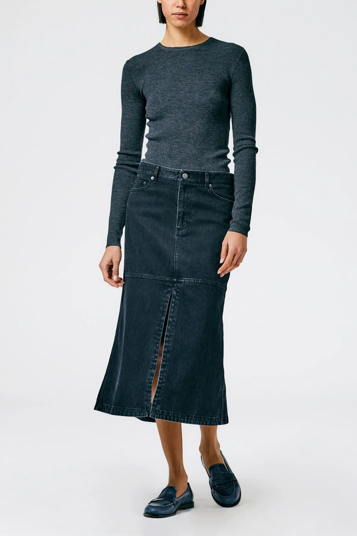 Long Denim Skirt in Black