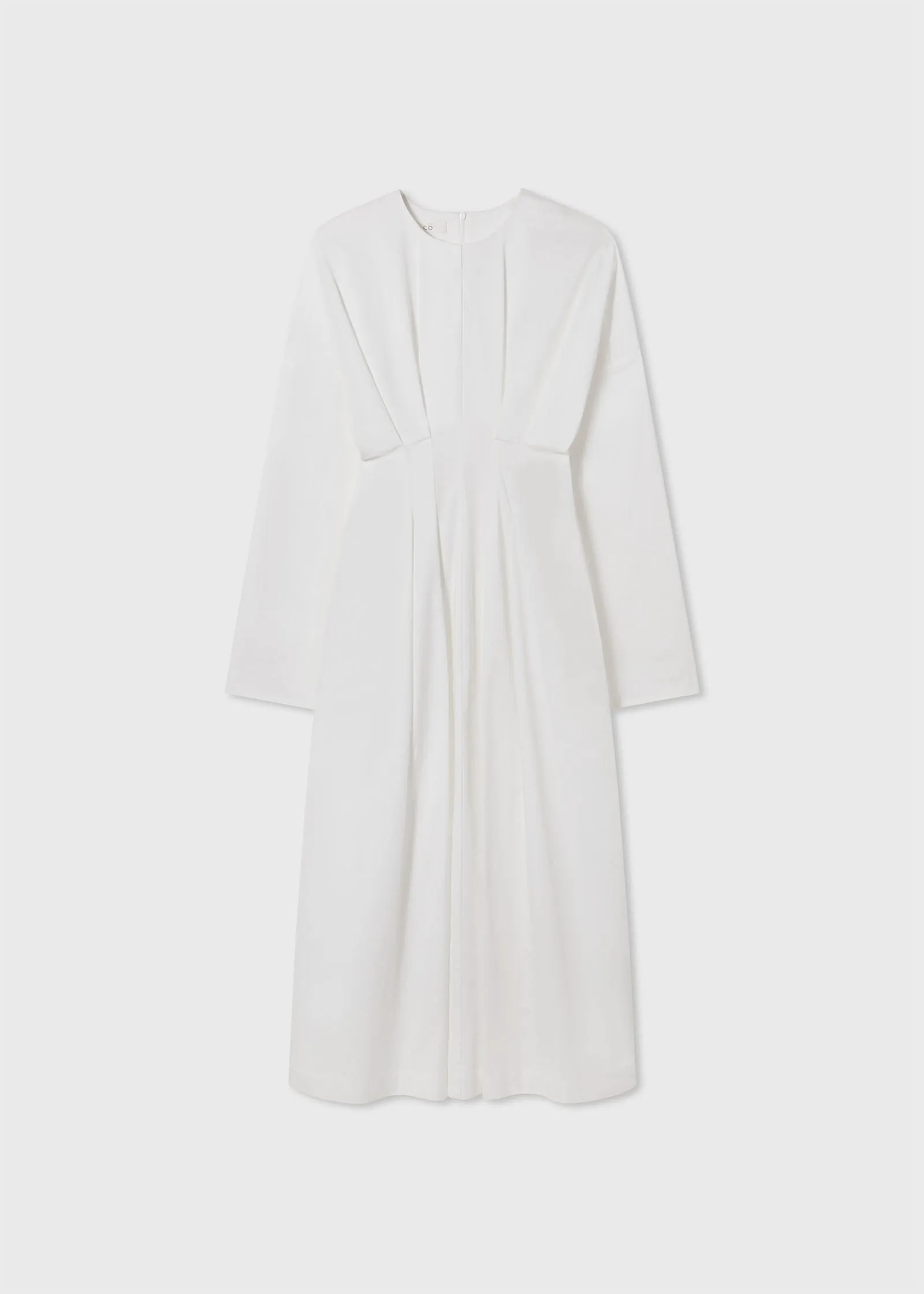 Long Sleeve Cinched Cotton Dress - White
