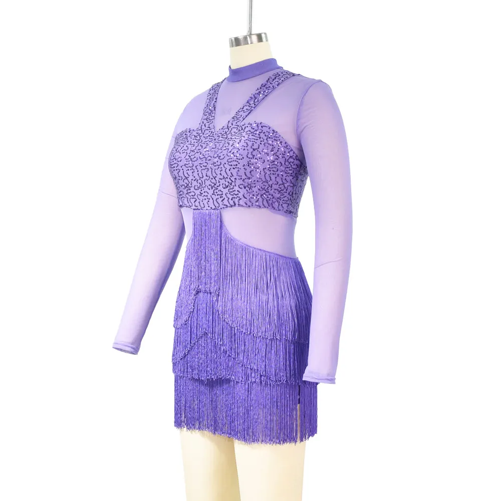 Long Sleeves Fringes Tap Dress