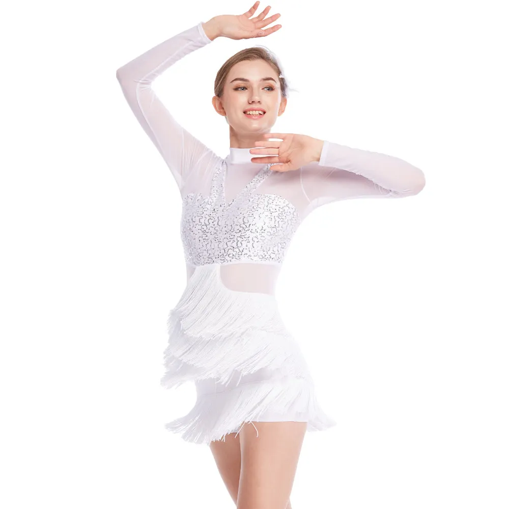 Long Sleeves Fringes Tap Dress