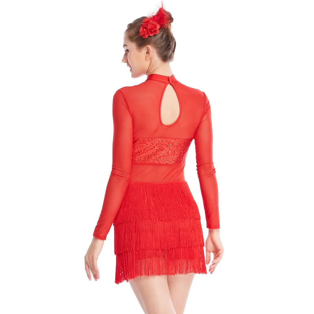 Long Sleeves Fringes Tap Dress