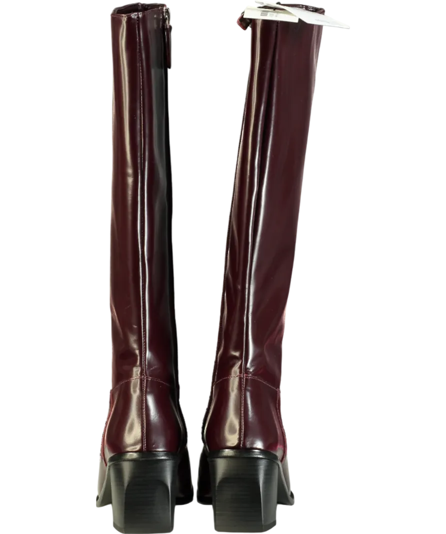 MANGO Brown Leather Knee High Heeled Boots UK 5 EU 38 👠
