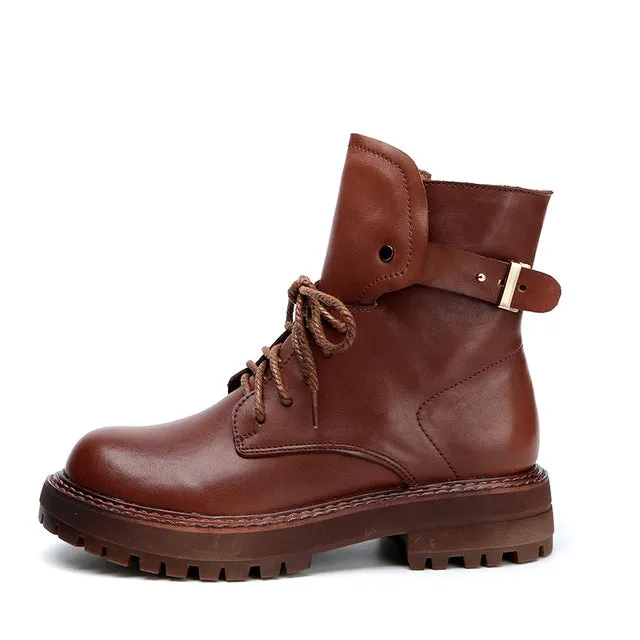 Martin Boots Women 2020 New British Style Genuine Leather Ladies Ankle Boots Thick Heel Retro Casual fur Short Boots Women