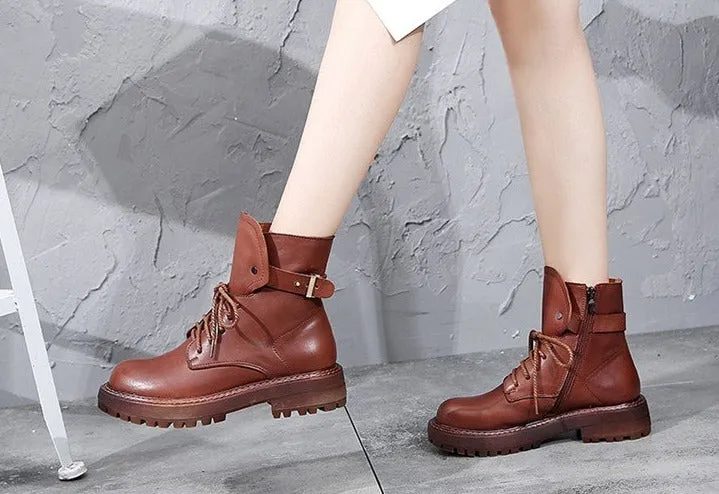 Martin Boots Women 2020 New British Style Genuine Leather Ladies Ankle Boots Thick Heel Retro Casual fur Short Boots Women