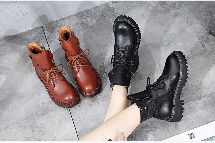 Martin Boots Women 2020 New British Style Genuine Leather Ladies Ankle Boots Thick Heel Retro Casual fur Short Boots Women